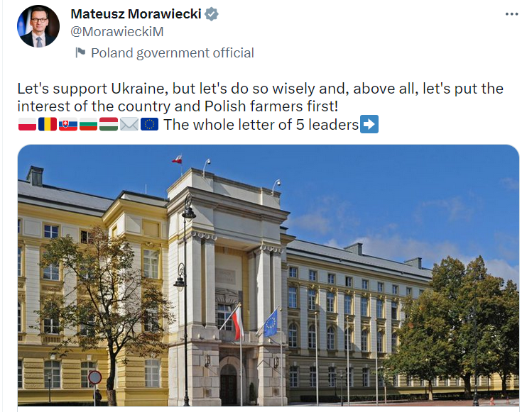 Моравецький закликав враховувати інтереси польських фермерів