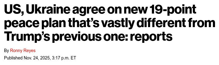 Снимок заголовка на nypost.com - Украина согласовала план завершения войны с Россией непохожим на исходник Трампа