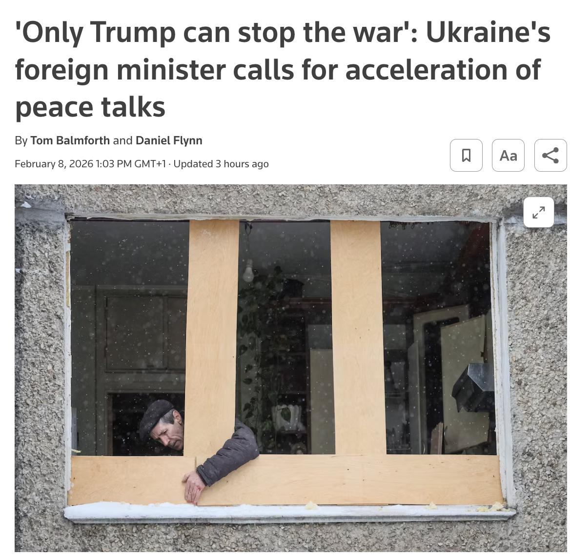 Снимок заголовка на reuters.com - Украина отвергает признание США оккупированных территорий российскими