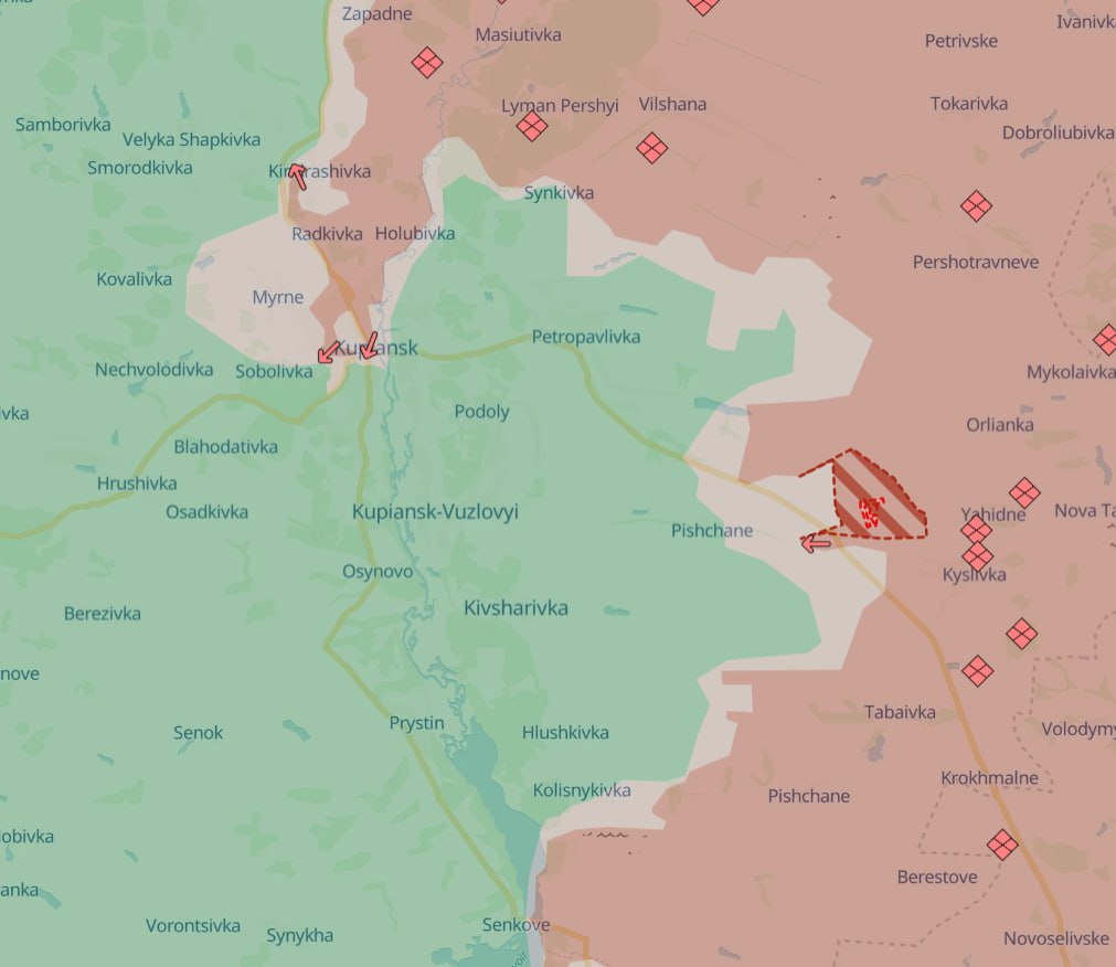 Карта бойових дій. Джерело – Deep State. Війська РФ захопили Степову Новоселівку на схід від Куп'янська Харківської області