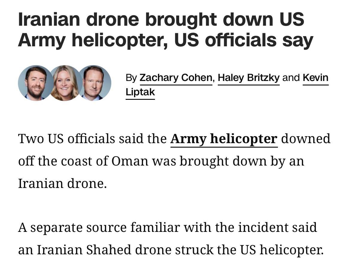 Снимок заголовка на edition.cnn.com &ndash; Иран сбил вертолёт США у берегов Омана