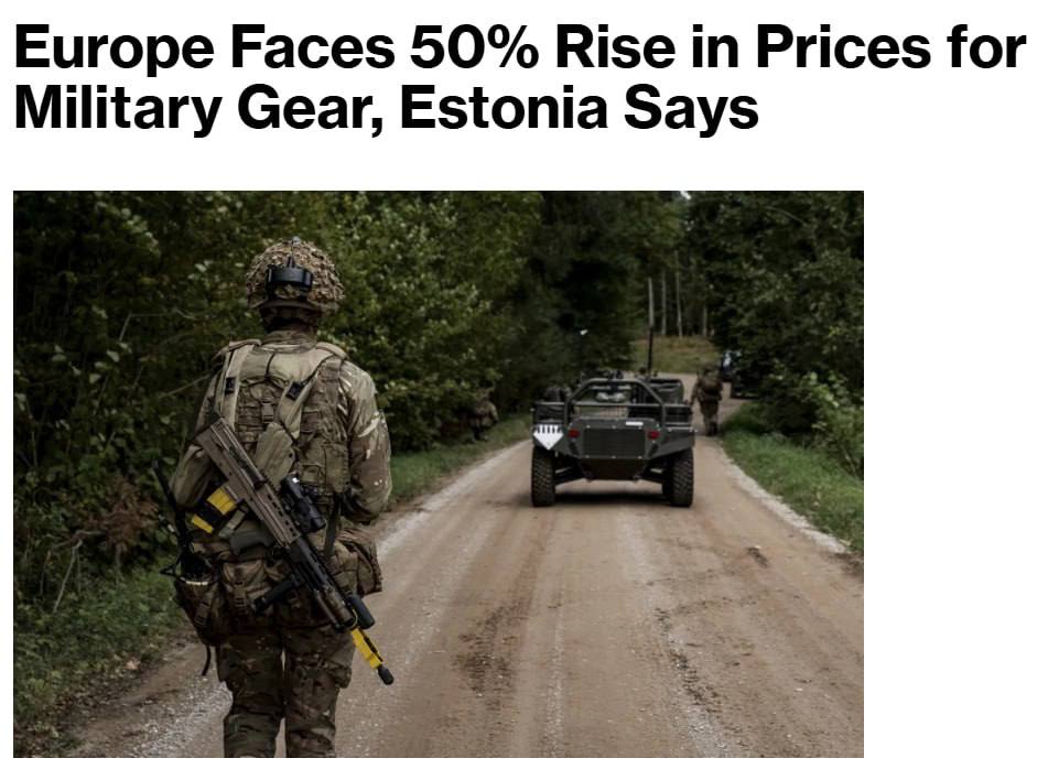 Снимок заголовка на bloomberg.com – В Европе резко поднялись цены на оружие и военную технику