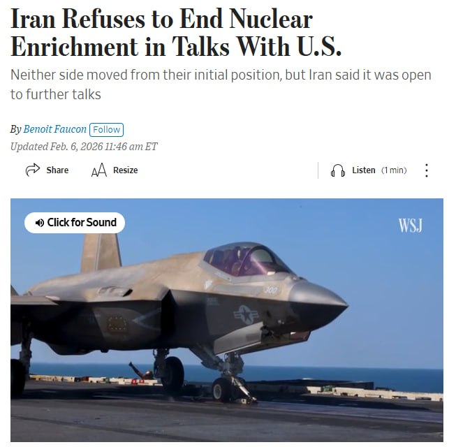 Снимок заголовка на wsj.com - Иран отказался прекратить обогащение урана по требованию США